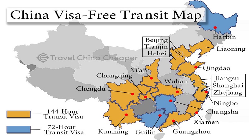 China Visa-Free Transit Map