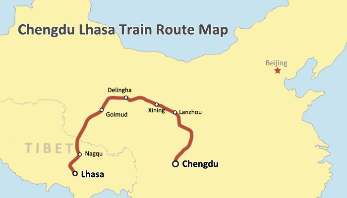 Chengdu-Lhasa Train Route Map