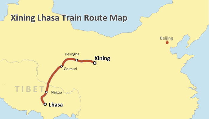 Xining-Lhasa Train Route Map