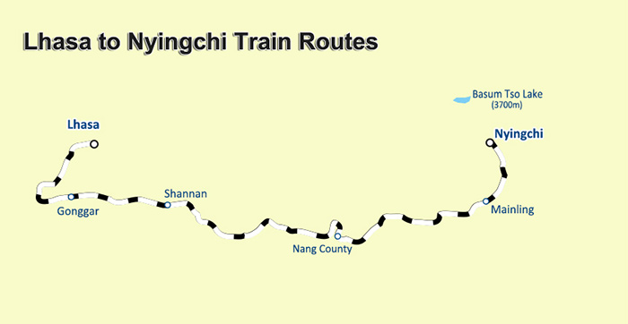 Lhasa-Nyingchi Train Route Map