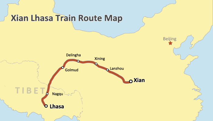 Xian-Lhasa Train Route Map