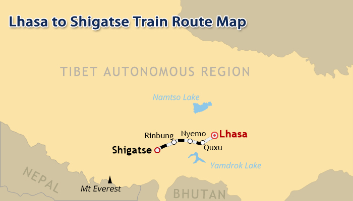 Lhasa-Shigatse Train Route Map