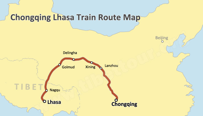 Chongqing-Lhasa Train Route Map