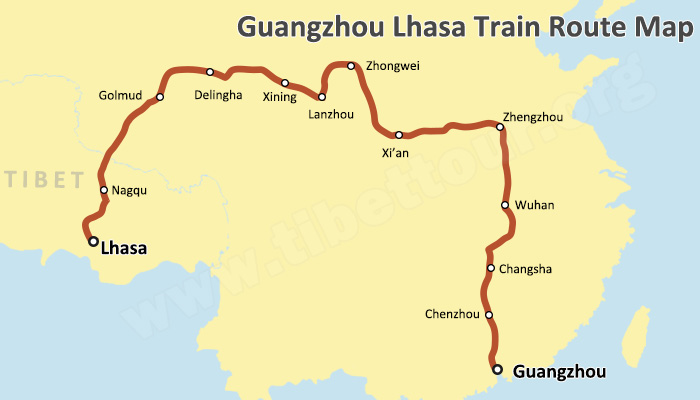 Guangzhou-Lhasa Train Route Map