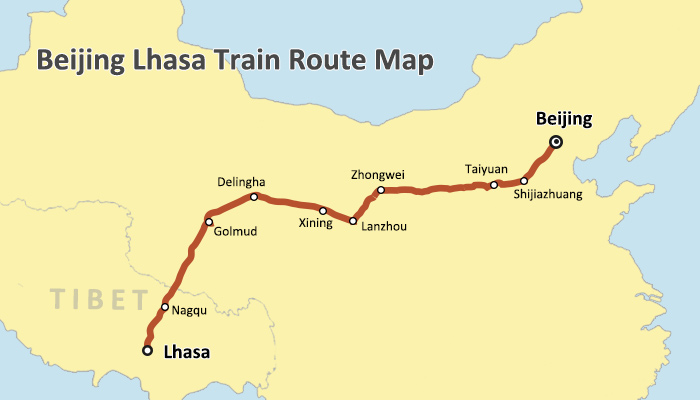 Beijing-Lhasa Train Route Map