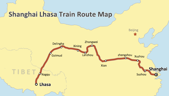 Shanghai-Lhasa Train Route Map